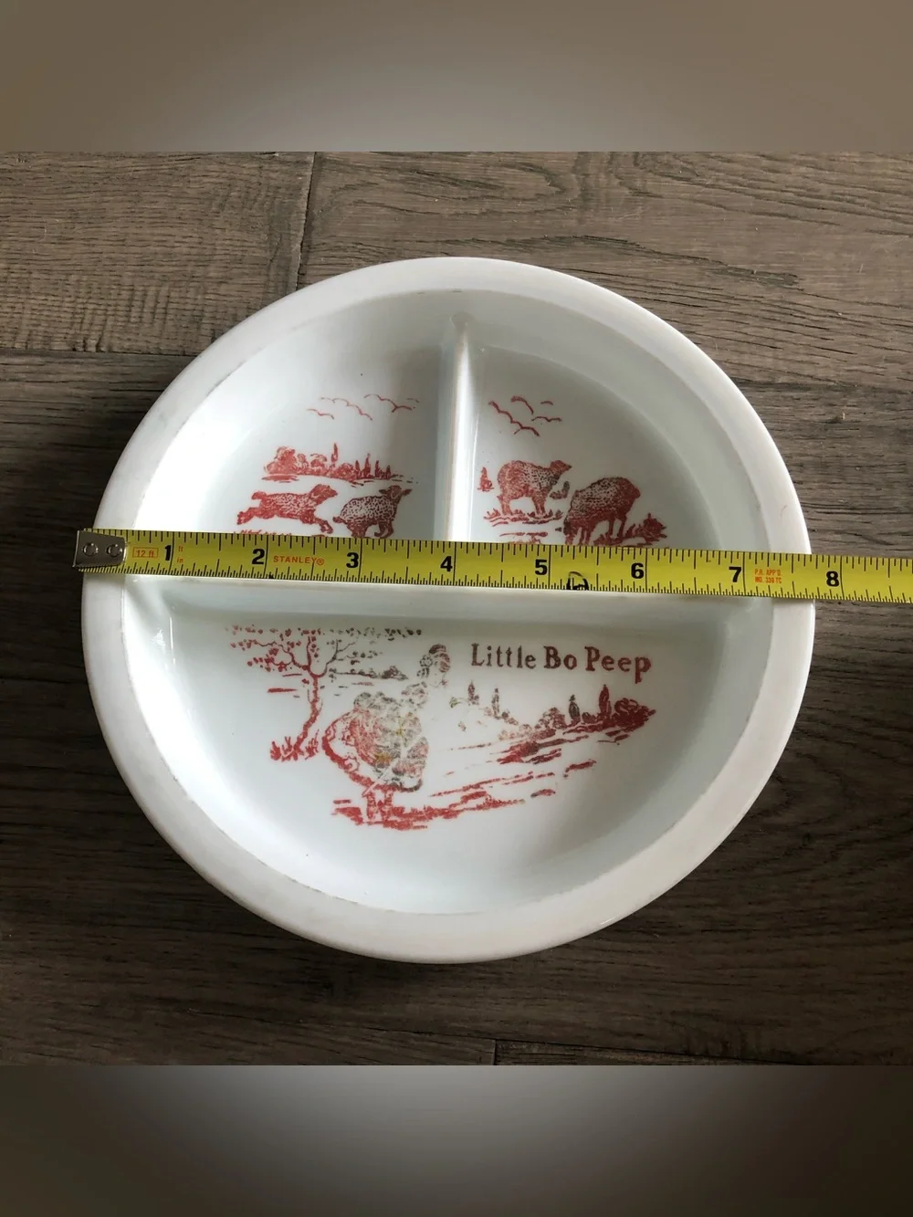 Antique (?) Vitrock Little Bo Peep Divided Baby Plate Nursery Rhyme 7.5”